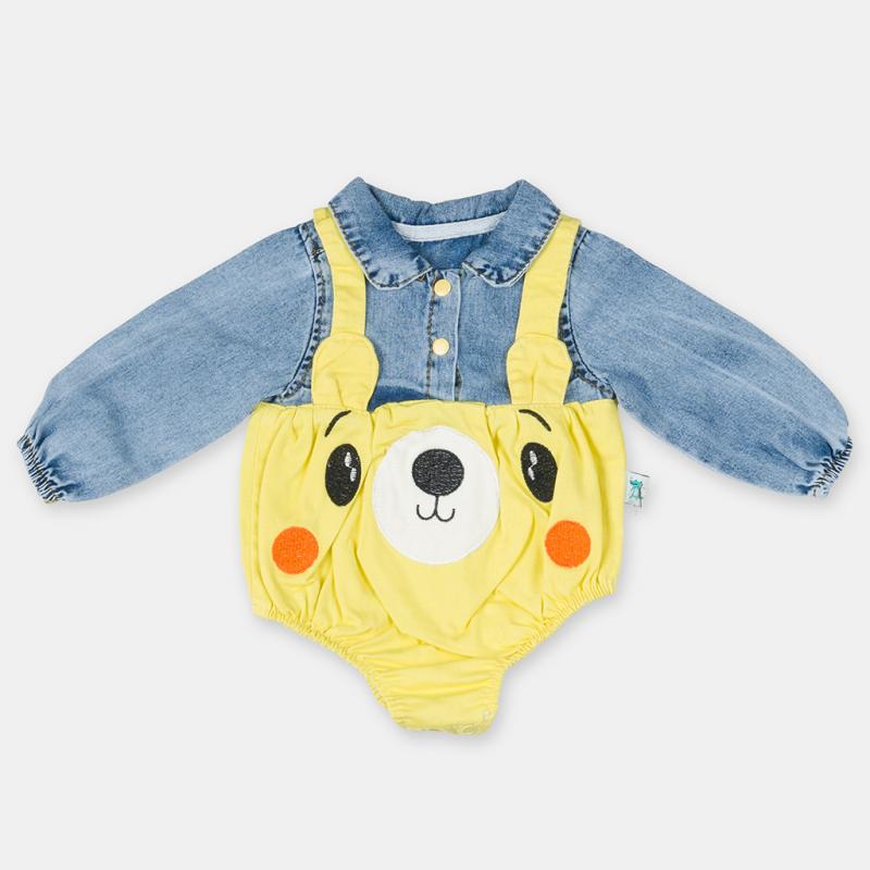 Baby denim bodysuit with long sleeves For a girl  Yellow Bear