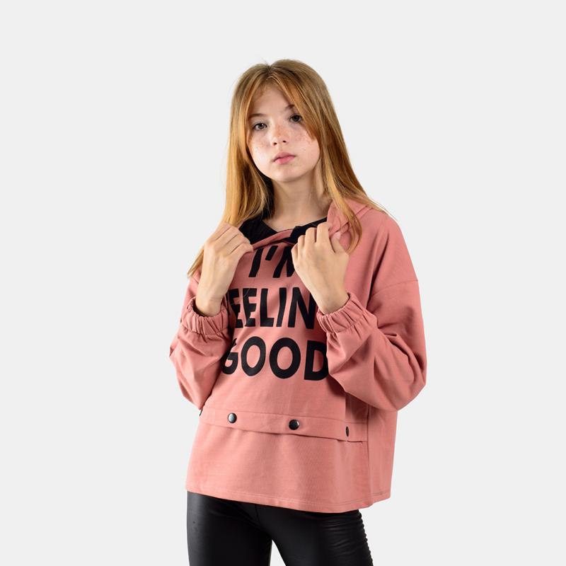 Childrens sweatshirt with long sleeves  Feeling good  Pink
