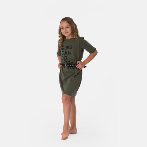 Детска рокля с къс ръкав с колан Girl Зелена