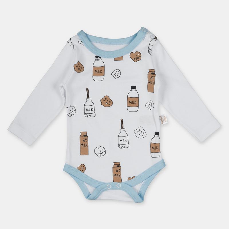 Baby bodysuit with long sleeves For a boy  Milk  White
