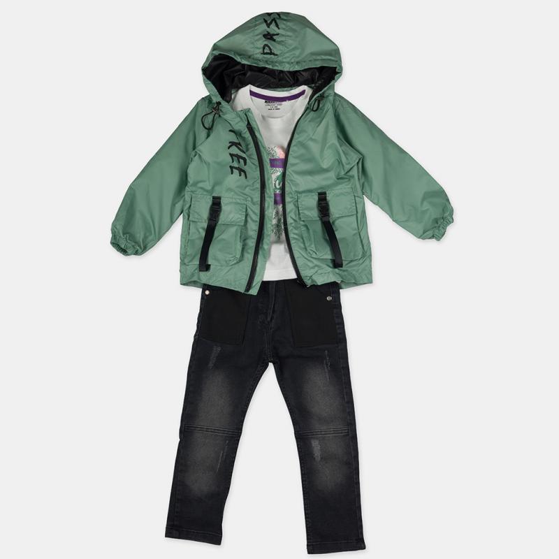 Childrens clothing set For a boy Jacket Shirt and Jeans  Free  Green