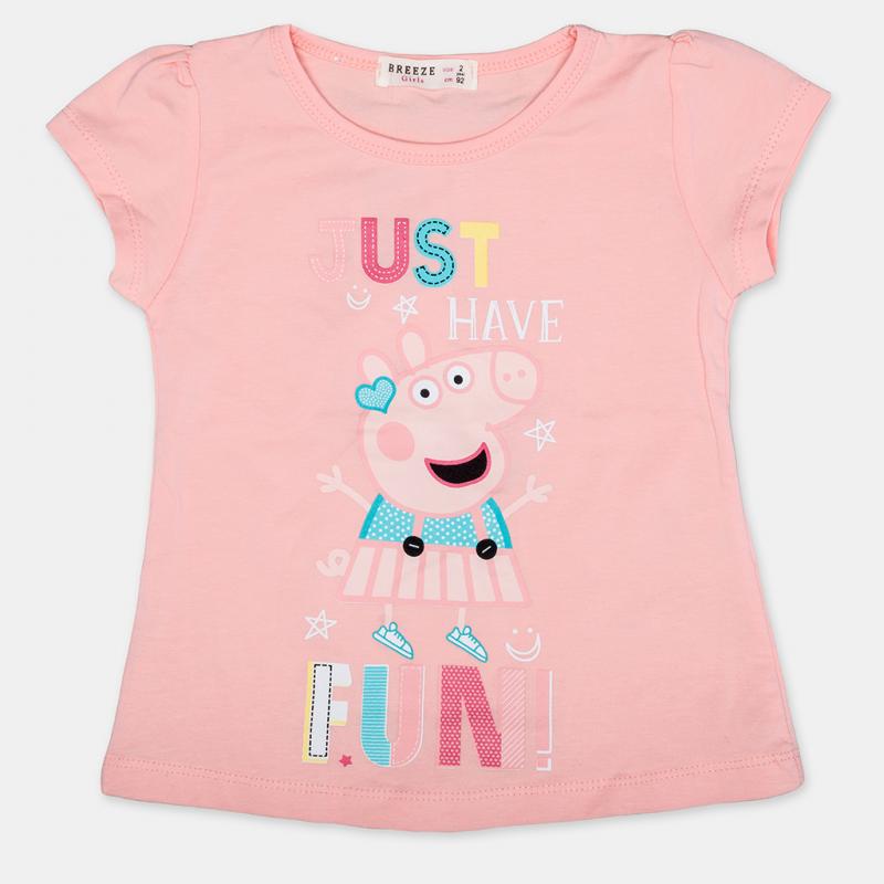 Детска тениска  момиче с щампа Just Have Fun - Розова