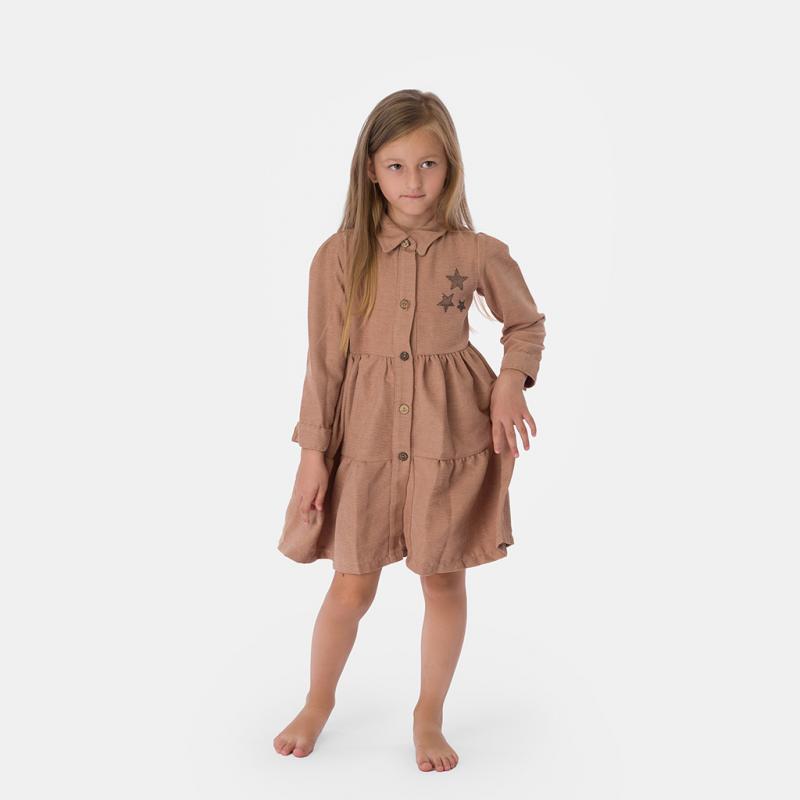 Детска рокля с дълъг ръкав Kadife Кафява