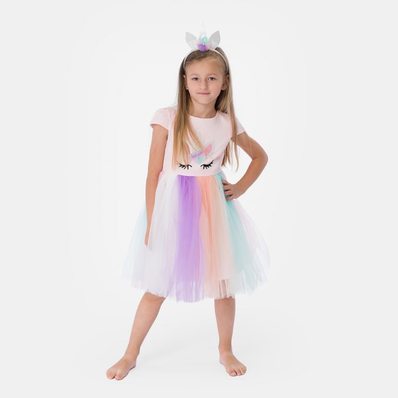 Childrens formal dress with short sleeves  Unicorn  Pink