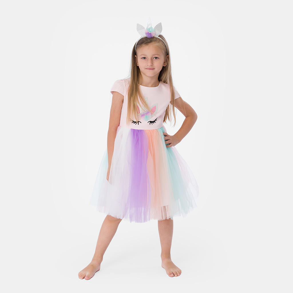 Παιδικο επισημο φορεμα με κοντο μανικι  Unicorn  Ροζε