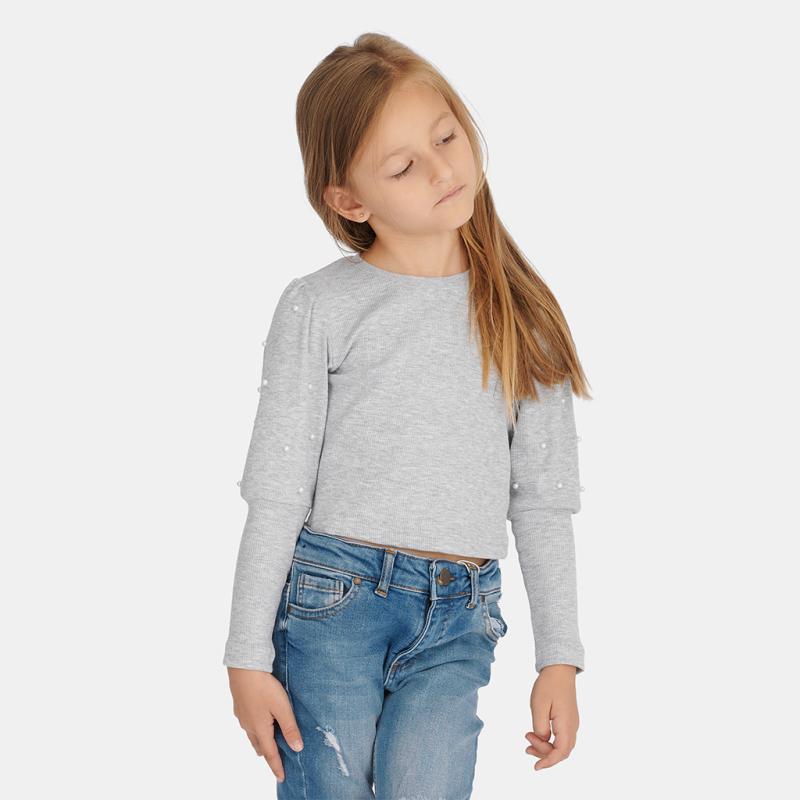 Childrens blouse with long sleeves with pearls short  Pearls Gray  Gray
