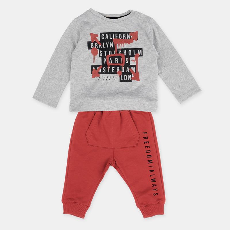 Childrens clothing set For a boy 2 parts  Cikoby California Red  Gray