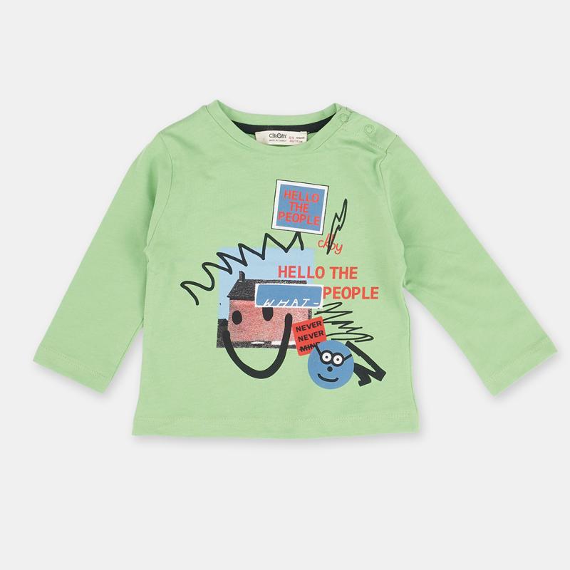 Childrens blouse with print For a boy  Cikoby Hello The People  Green