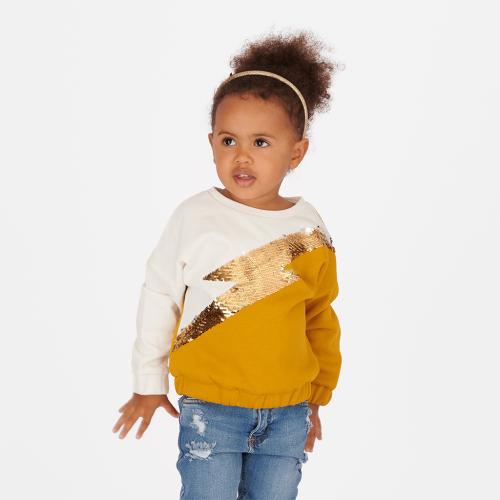 Детска блуза за момиче пайети с лека вата Cikoby Lightning Горчица
