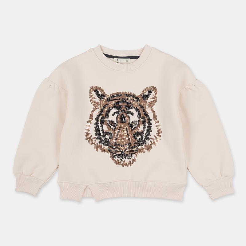 Sweatshirt pentru copii Pentru fată cu paiete Matlasat Tiger  Bej