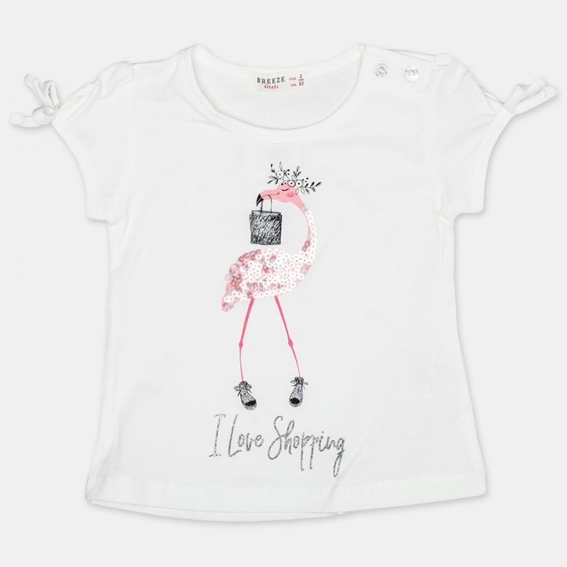 Childrens t-shirt For a girl sequins  I love shopping   -  White