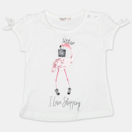 Детска тениска за момиче пайети I love shopping - Бяла