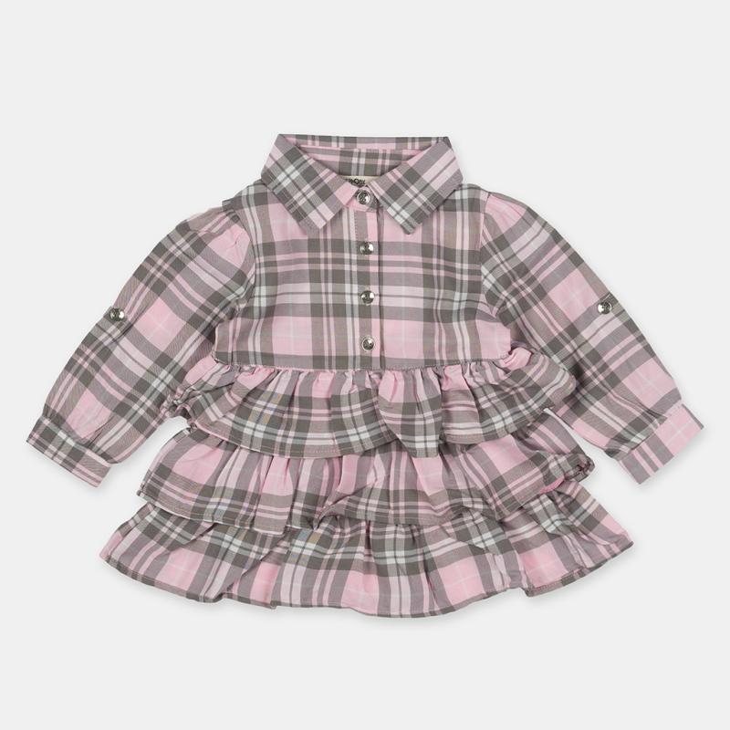 Παιδικο φορεμα με μακρυ μανικι με γιακα  Cikoby Pink and Gray  Γκριζο