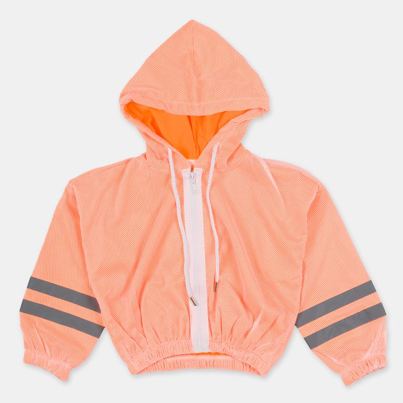 Childrens jacket For a girl  Cikoby Neon  with a hood Orange