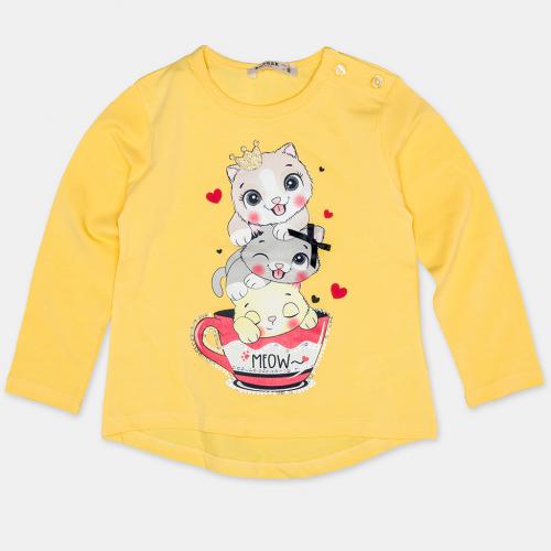 Детска блуза за момиче Meow Жълта