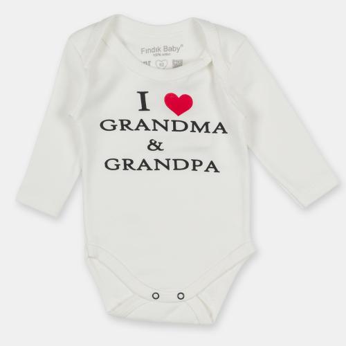 Бебешко боди с дълъг ръкав I love Grandma and Grandpa Бяло