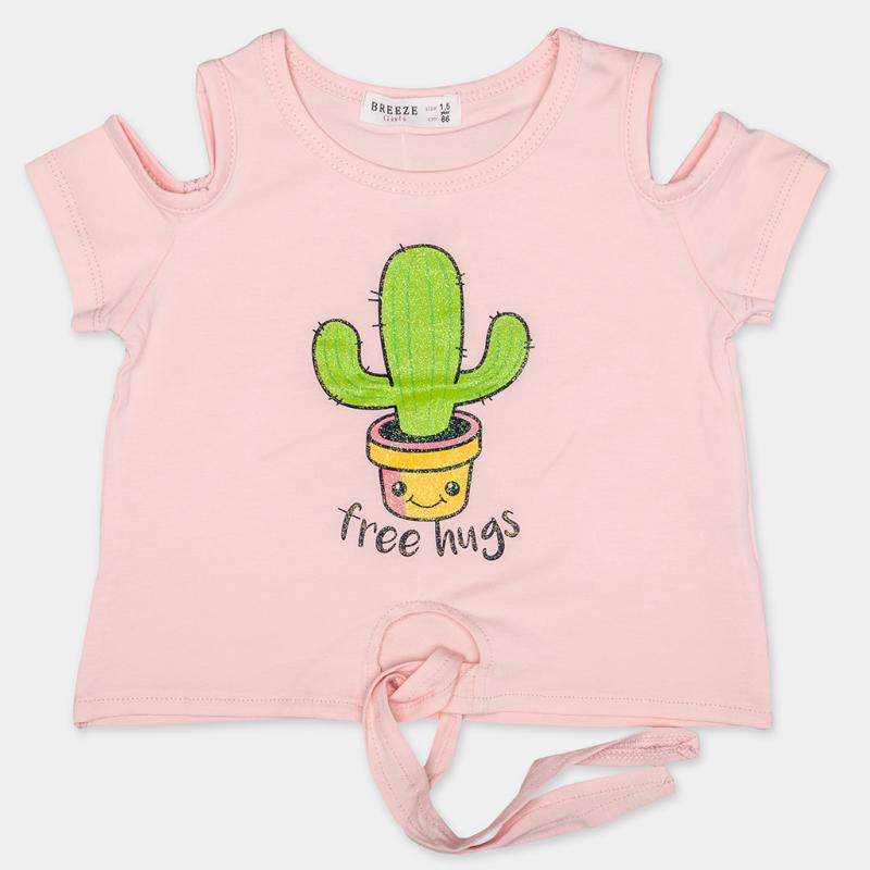 Детска тениска  момиче Free Hugs - Розова