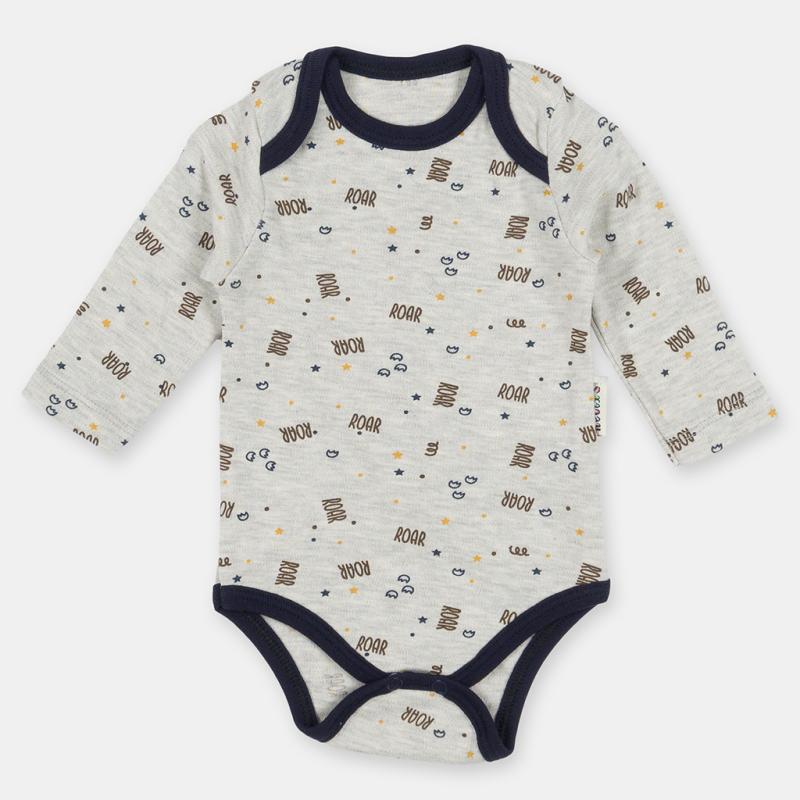 Baby bodysuit with long sleeves For a boy   Roar  Gray