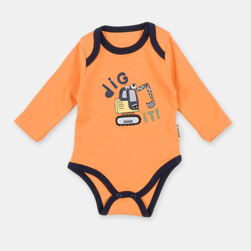 Baby bodysuit with long sleeves For a boy  Dig it Orange  Orange