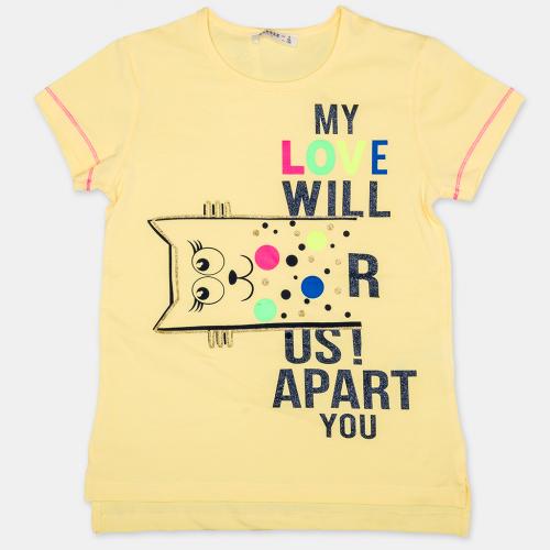Детска тениска за момиче с щампа Yellove - Жълта