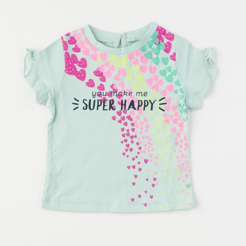 Детска тениска за момиче You make me super happy - Синя