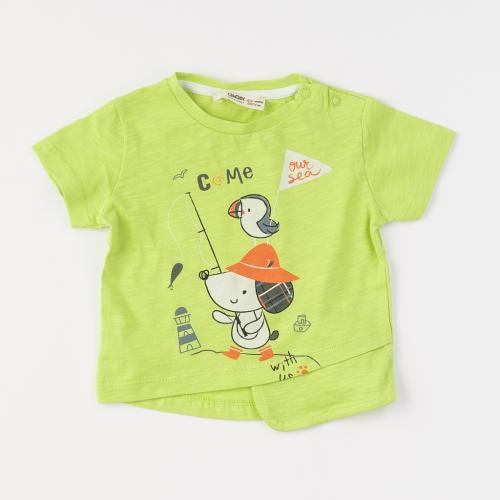 Детски летен комплект за момче Cikoby Come our sea тениска с къси панталонки Зелен