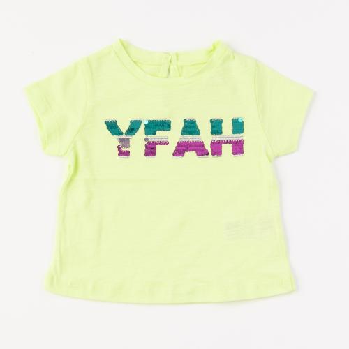 Детска тениска за момиче YEAH пайети - Зелена