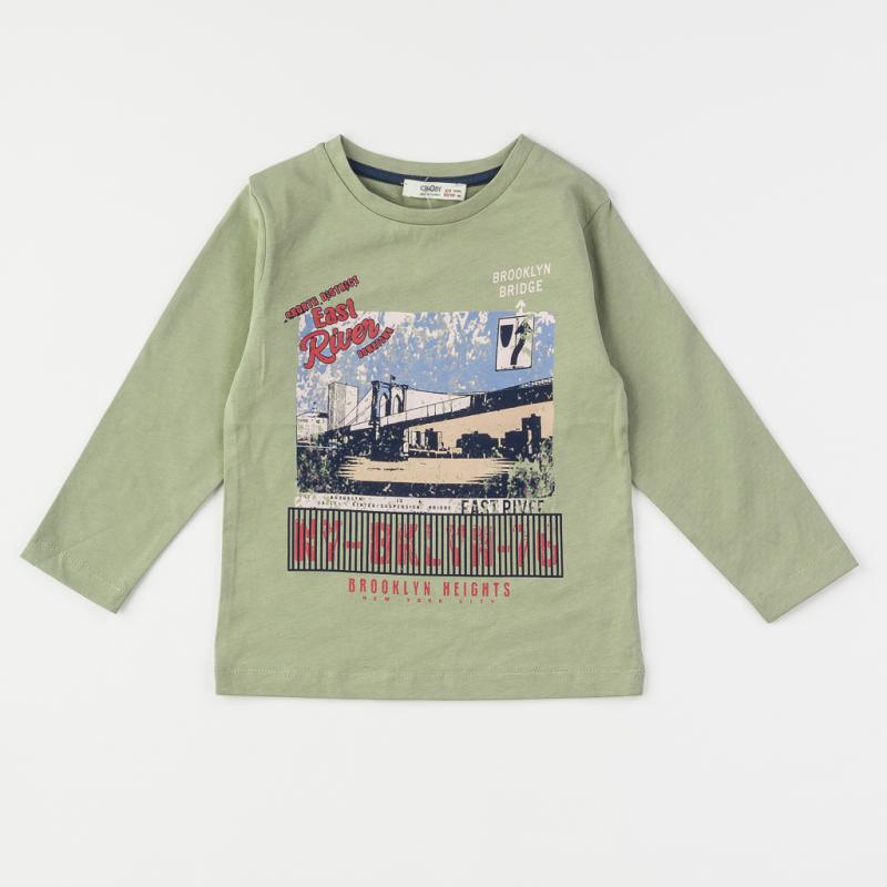 Childrens blouse with print For a boy  Cikoby East river  Green