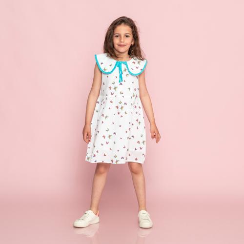 Детска рокля с яка без ръкави Cikoby Butterfly Бяла