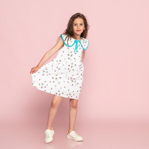 Детска рокля с яка без ръкави Cikoby Butterfly Бяла
