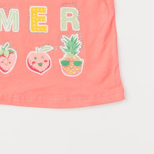 Детска тениска за момиче с щампа Enjoy Summer - Оранжева