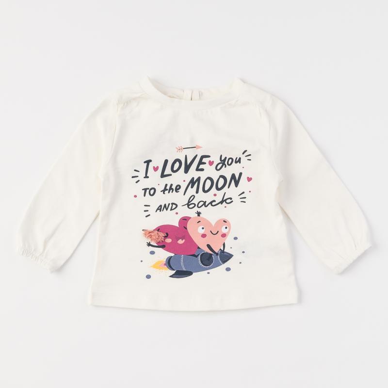 Childrens blouse For a girl with long sleeves  I love you  White