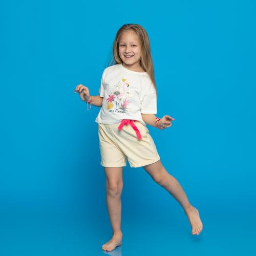 Παιδικό σετ Για Κορίτσι  -  κοντο μανικι και κοντο παντελονι  Lets Flamingo