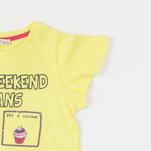 Детска тениска за момиче My weekends - Жълта