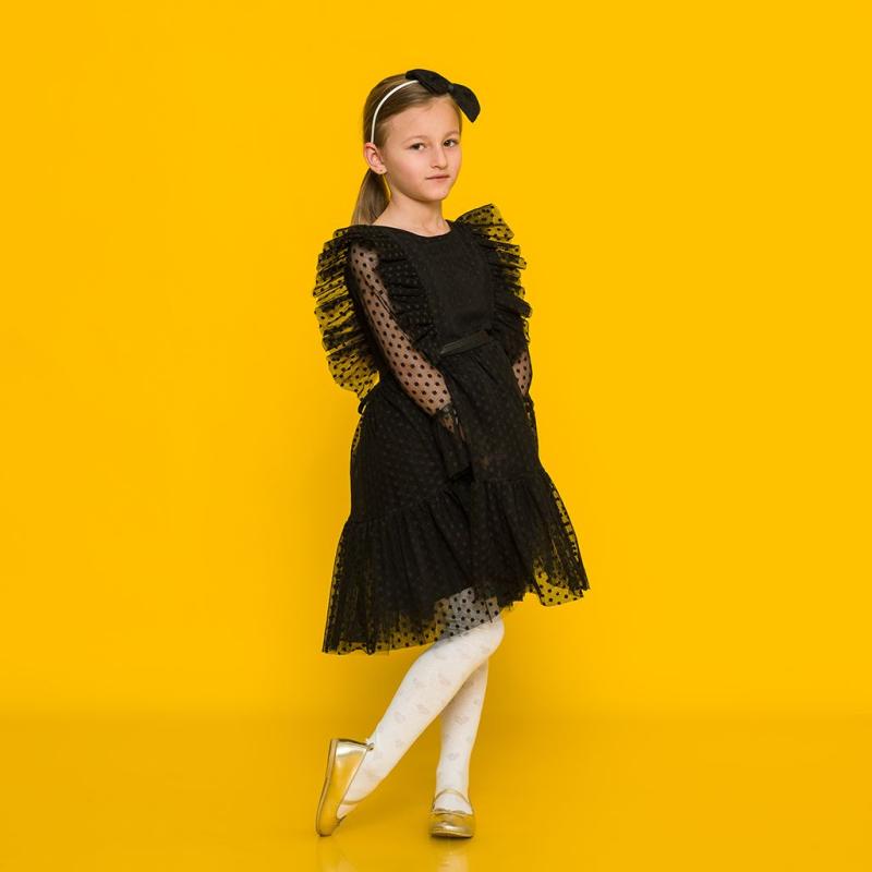 Детска официална рокля с дълъг ръкав с диадема  коса Eray kids Черна