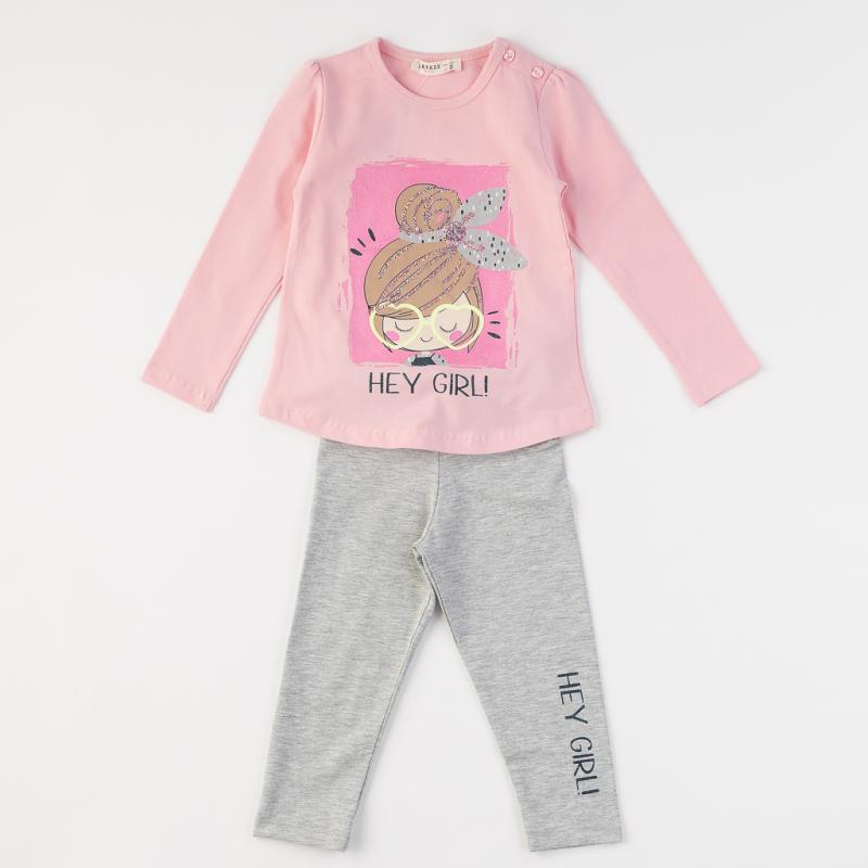 Childrens clothing set blouse and leggings For a girl  Hey girl   pink