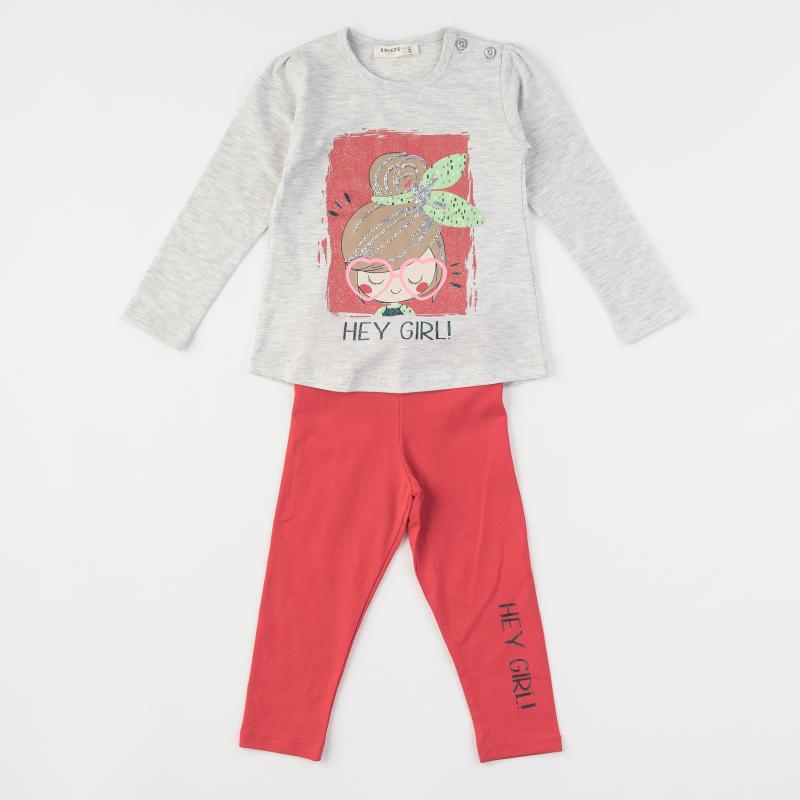 Childrens clothing set blouse and leggings For a girl  Hey girl   grey   -  Gray