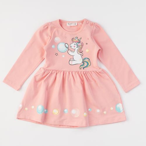 Παιδικο καθημερινο φορεμα  Breeze  με μακρυ μανικι  Magic Unicorn   Peach  Ροδακινι