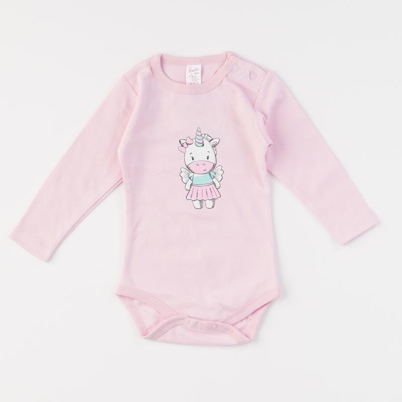 Baby bodysuit with long sleeves For a girl  Unicorn  Pink
