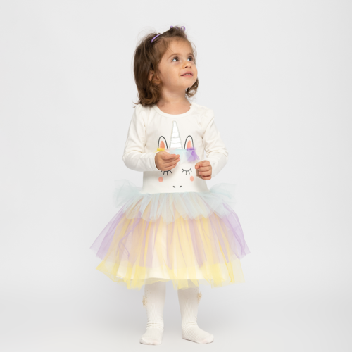 Детска рокля с дълъг ръкав и тюл Breeze Unicorn fairy Бяла