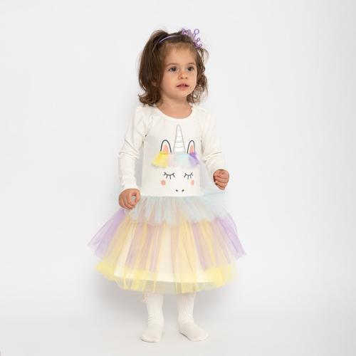 Παιδικο φορεμα με μακρυ μανικι με τουλι  Breeze Unicorn fairy  ασπρα