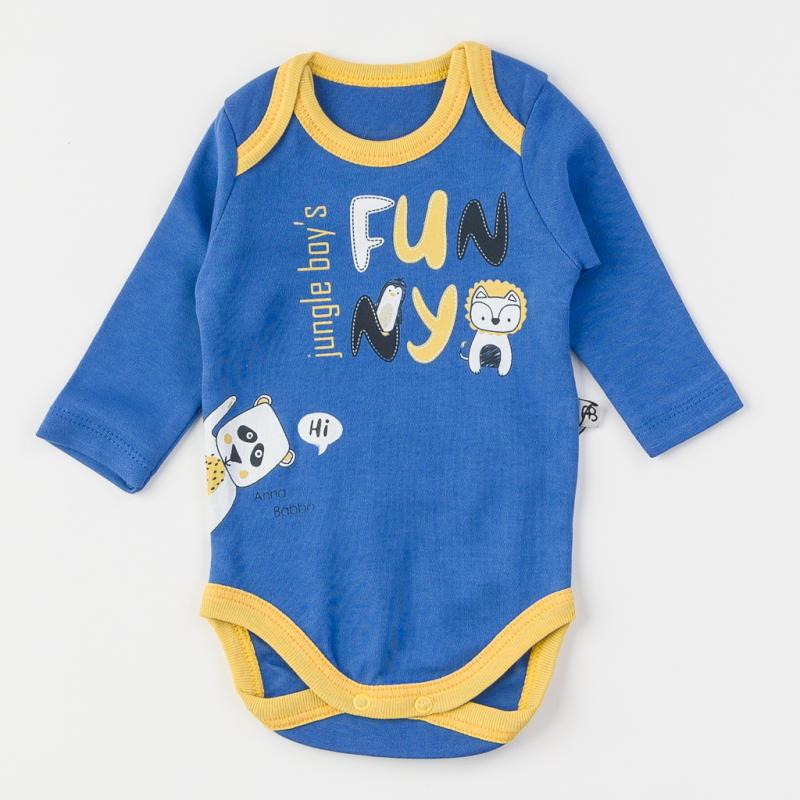 Baby bodysuit with long sleeves For a boy  Fun  Blue