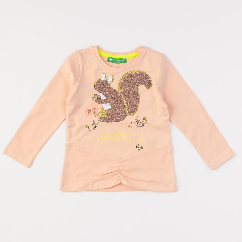 Childrens blouse For a girl  Cichlid  with long sleeves  squirrel  Peach