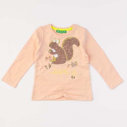 Детска блуза за момиче Cichlid с дълъг ръкав squirrel Праскова