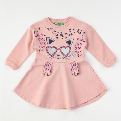 Παιδικο φορεμα με μακρυ μανικι  Cat  Ροζε