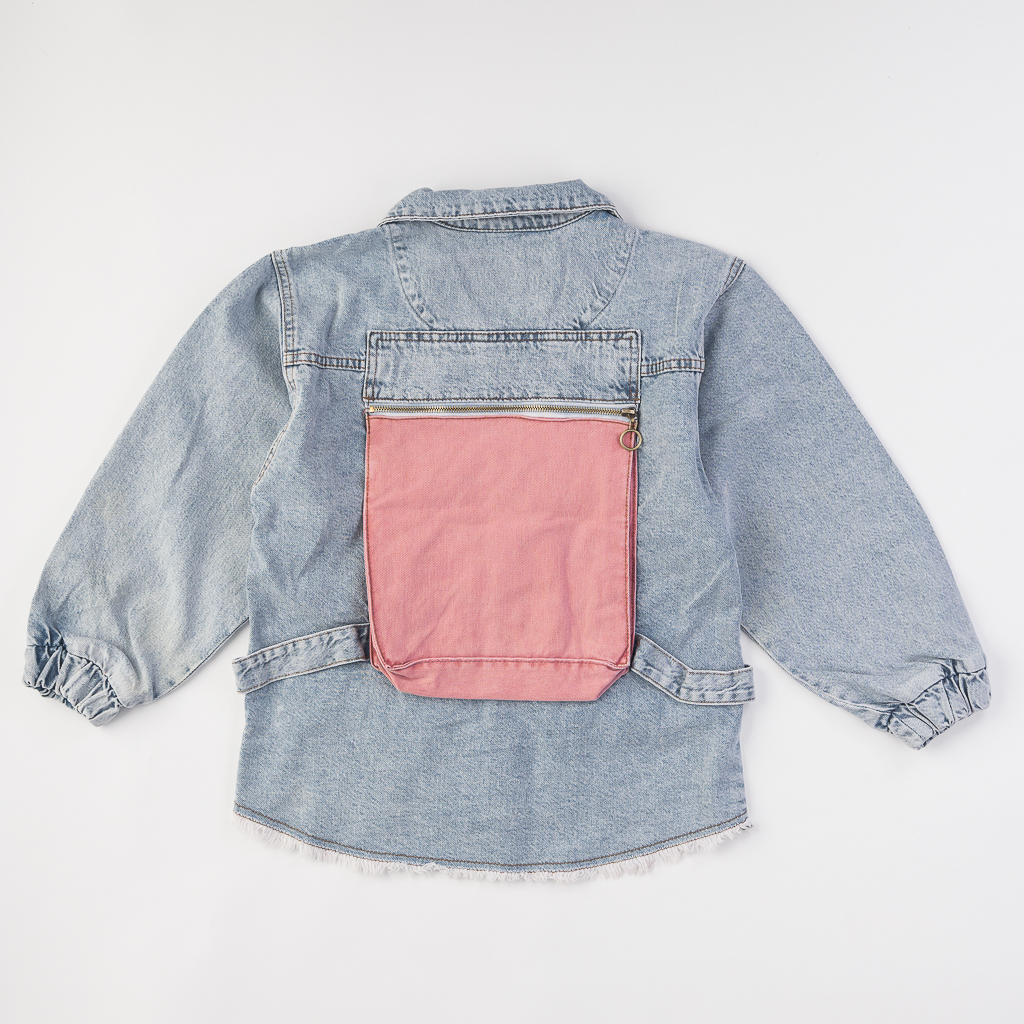 Детско дънково яке за момиче Pink pockets