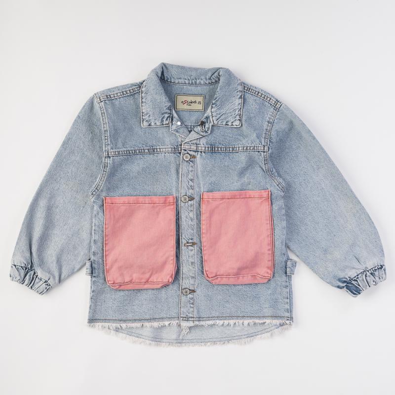 Childrens denim jacket For a girl  Pink pockets