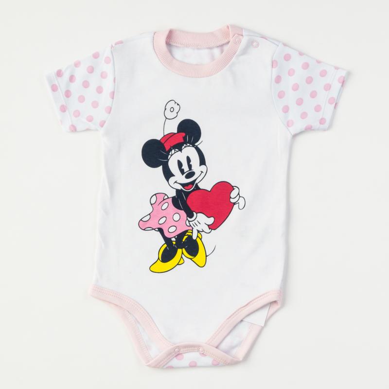 Baby bodysuit with short sleeves For a girl  Lovely Minnie   -  White