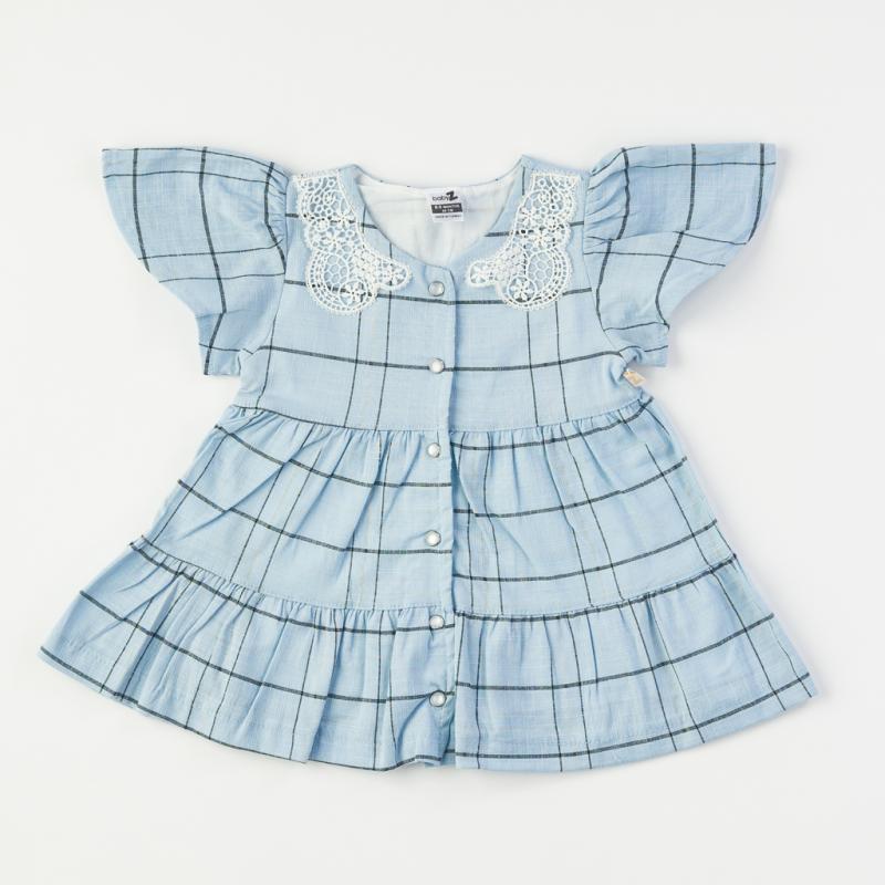 Παιδικο φορεμα με δαντελα Κοντομανικο Μπλε