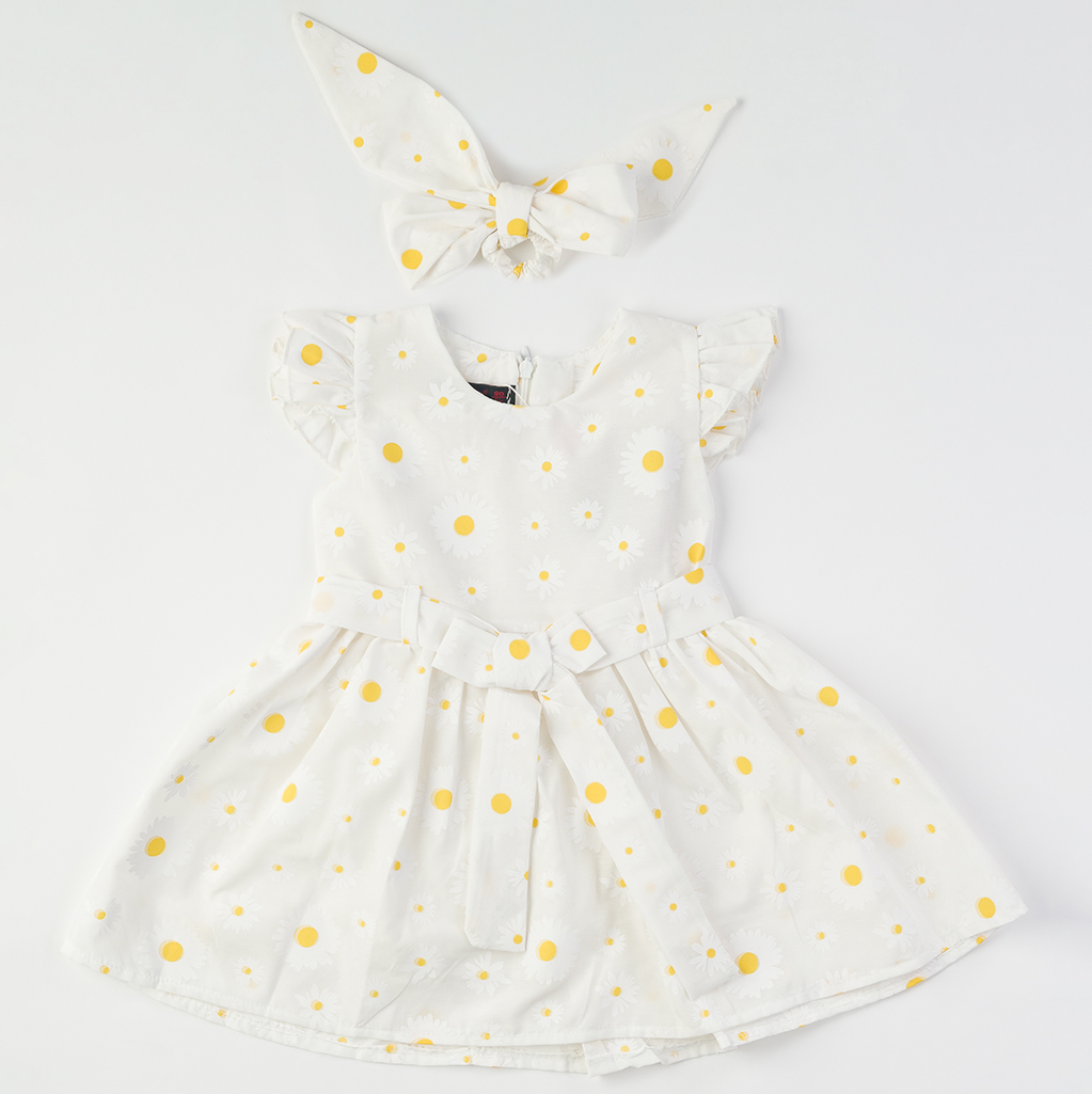 παιδικο φορεμα  Daisy   με αξεσουαρ για τα μαλλια   -  ασπρο